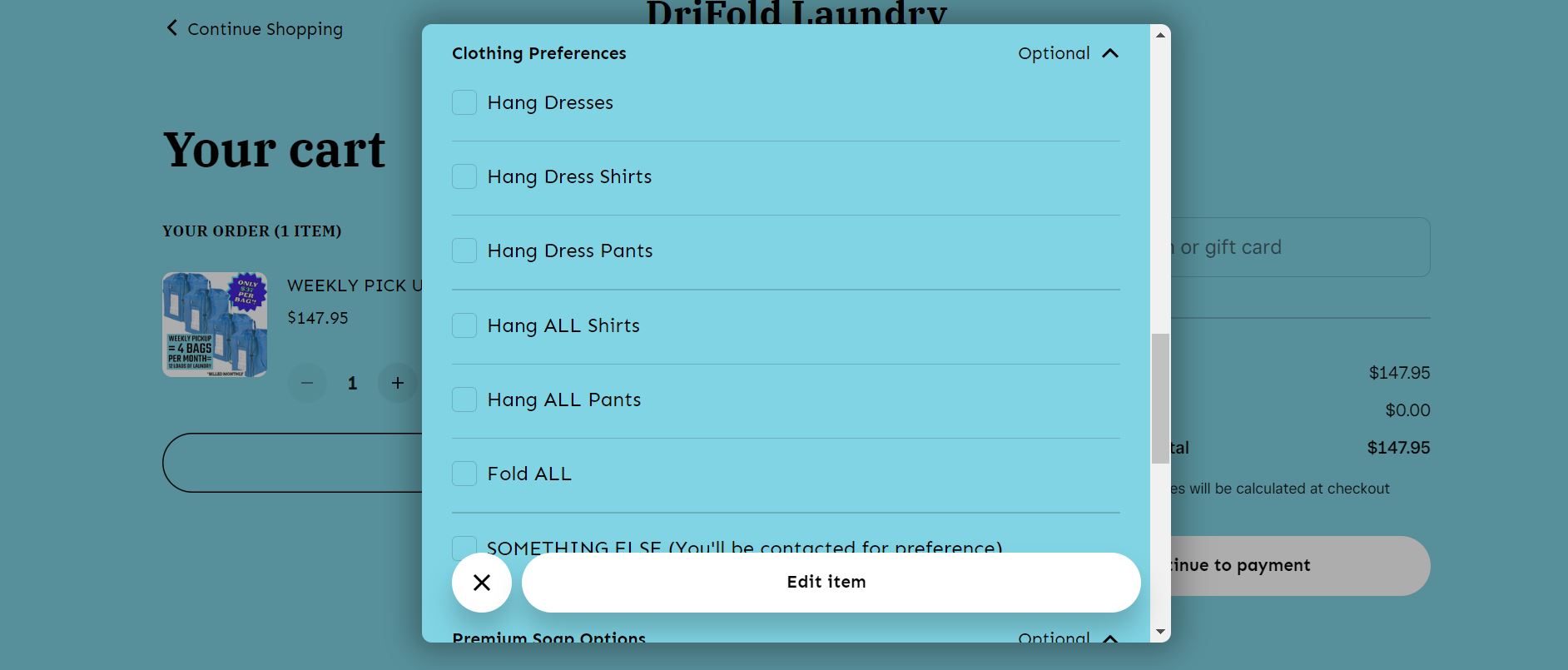 ONLINE CHECKOUT FOR WEEKLY LAUNDRY SERVICE