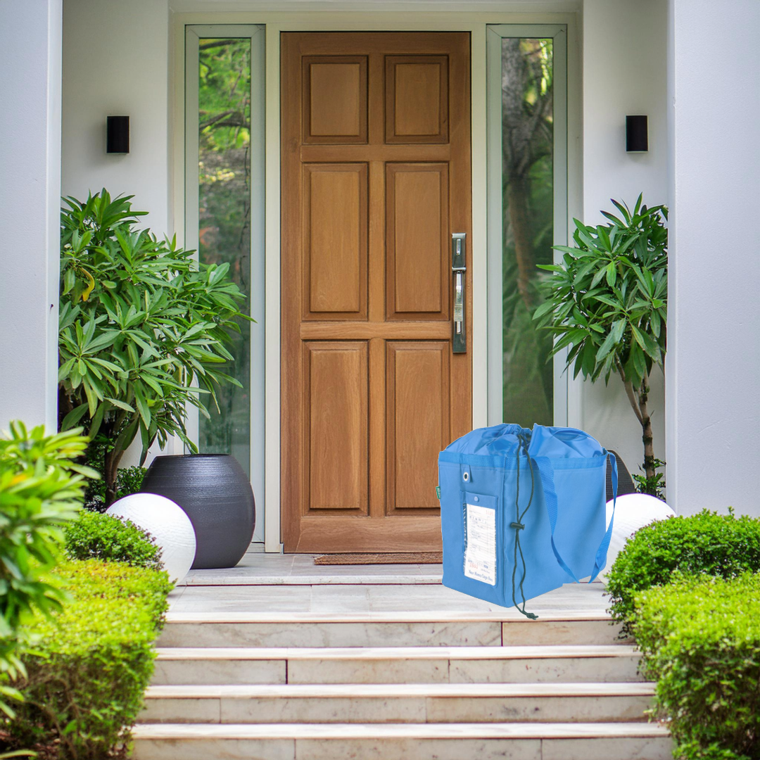 laundry bag delivered back to doorstep. fresh and clean folded laundry