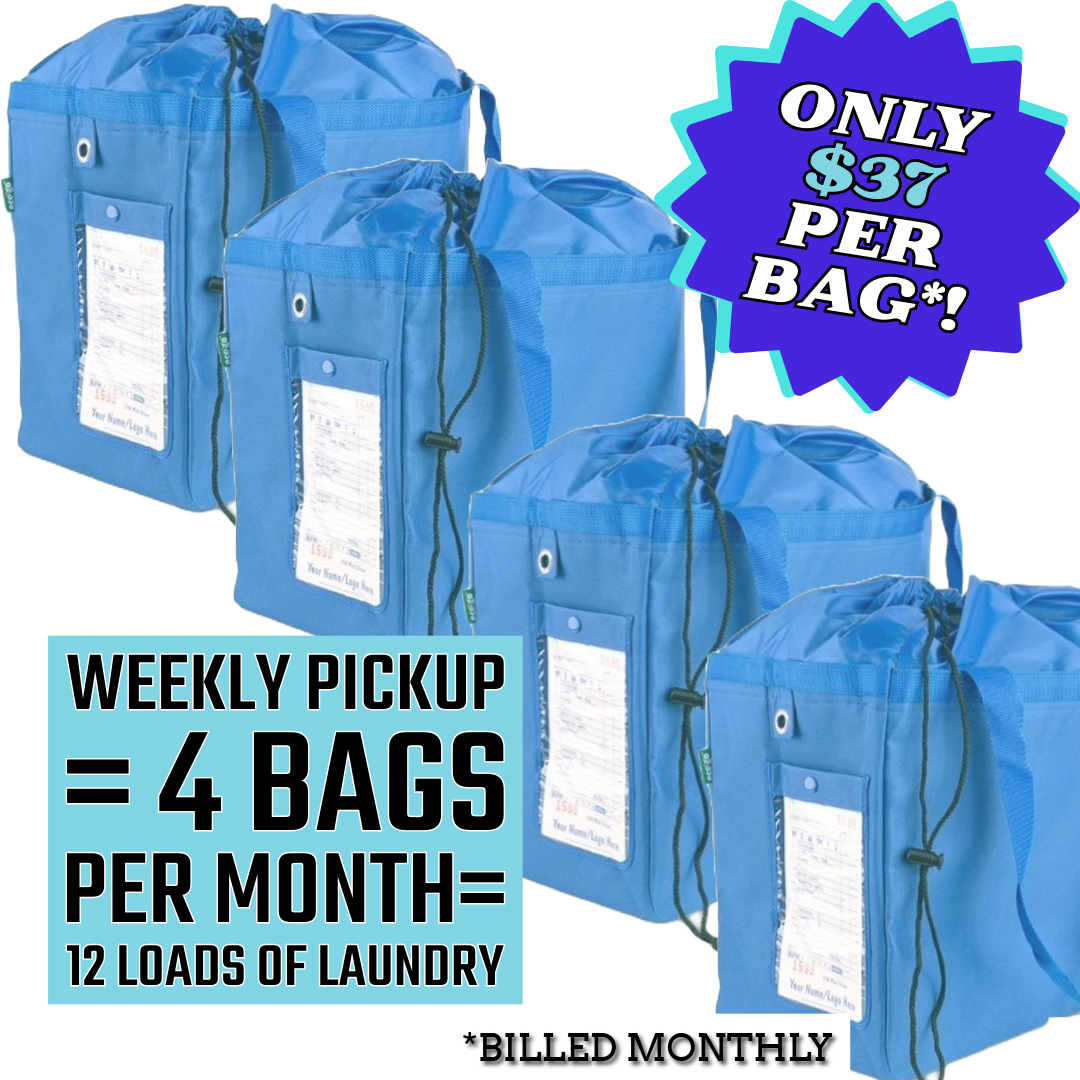 BI WEEKLY LAUNDRY PICKUP. 4 BAGS PER MONTH IS 12 LOADS OF LAUNDRY BILLED MONTHLY. PICK UP AND DELIVERY INCLUDED